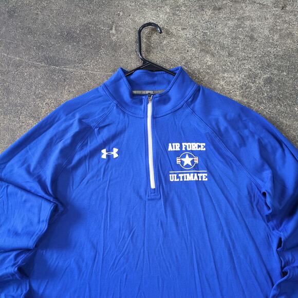 Under Armour Air Force 1/4 Zip Pullover Mens L Blue Heat Gear Loose Lightweight - Picture 2 of 8